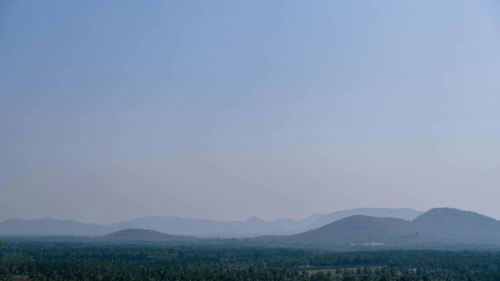 View over forested hills from a hilltop